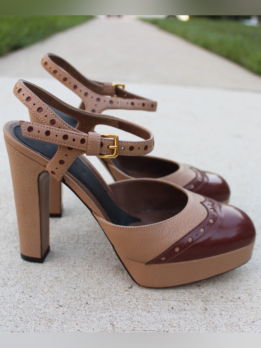 Marni Ankle-strap Platform Pumps Brown Leather Sz 37